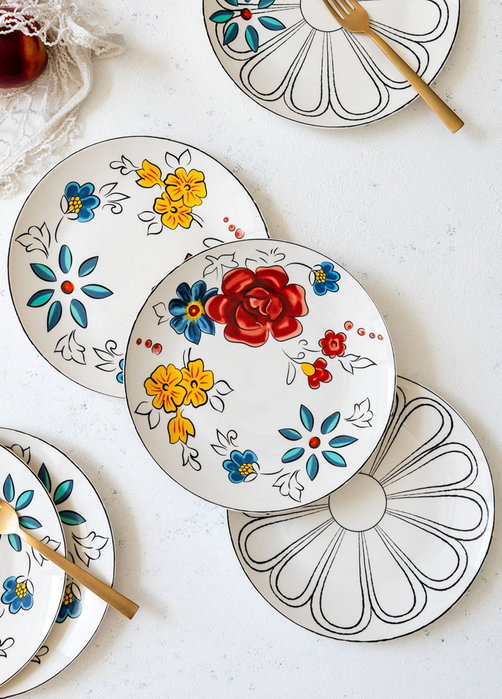 Hermia DNR0053 Platos de Postre de Porcelana 20x20x2 cm Juego de 6 Piezas